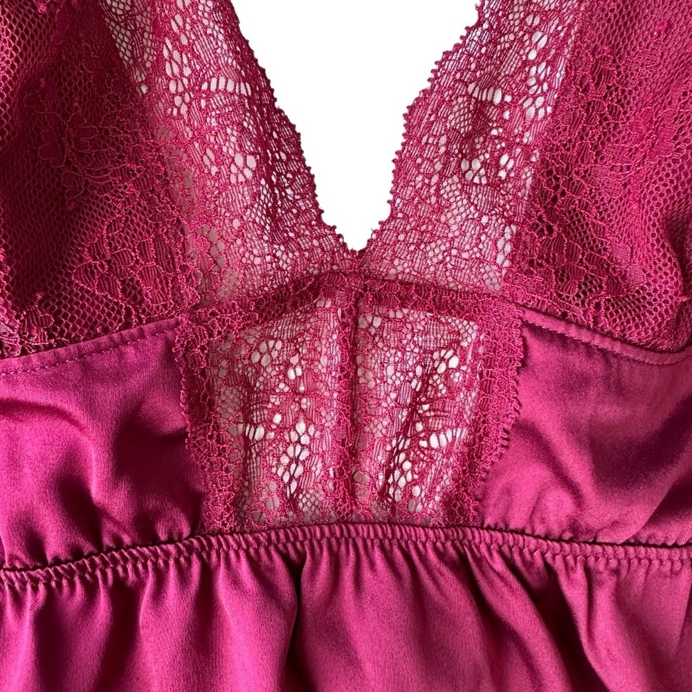 VICTORIA'S SECRET LACE SILK SATIN BABYDOLL CAMI TOP LINGERIE  WOMENS S MAROON - Picture 5 of 16